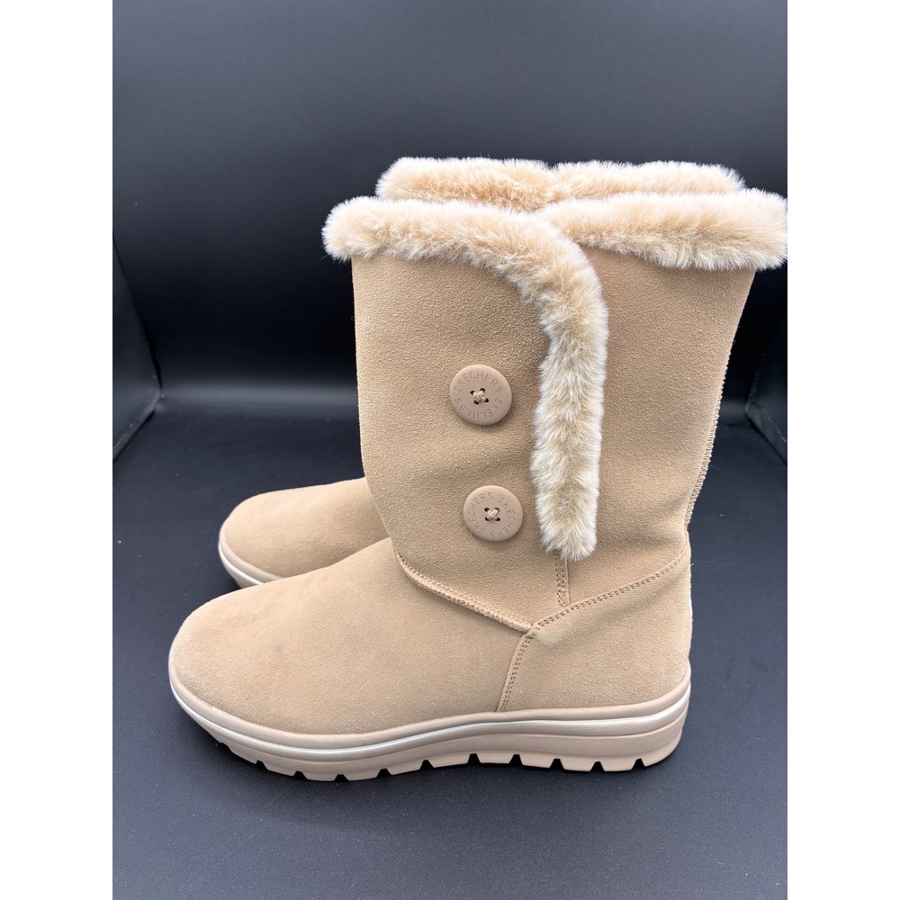 Skechers Keep Sneaks 49864 Women Sand Leather Faux Fur Winter Boots Size 7